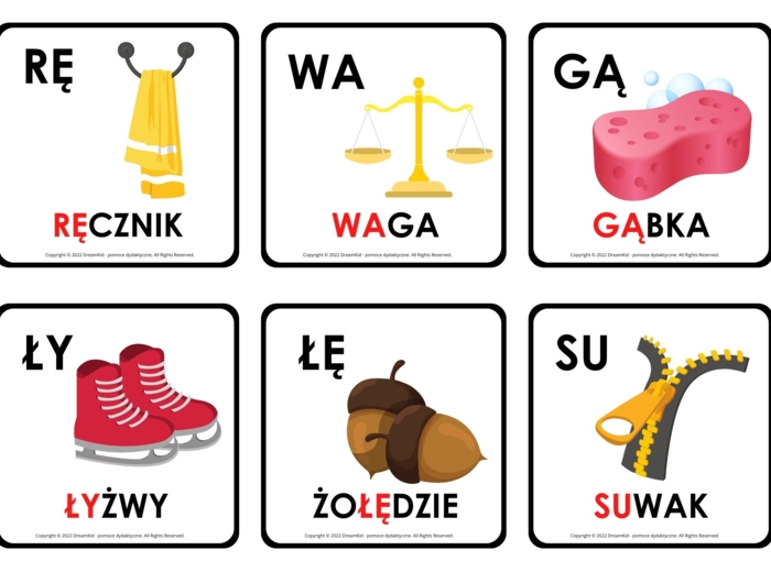 ZESTAW KART OBRAZKOWYCH - drukowane - SYLABY OTWARTE - 132 KARTY!