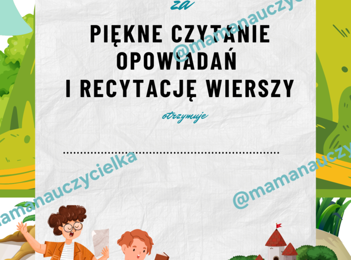 Dyplom za piękne czytanie opowiadań i recytację wierszy