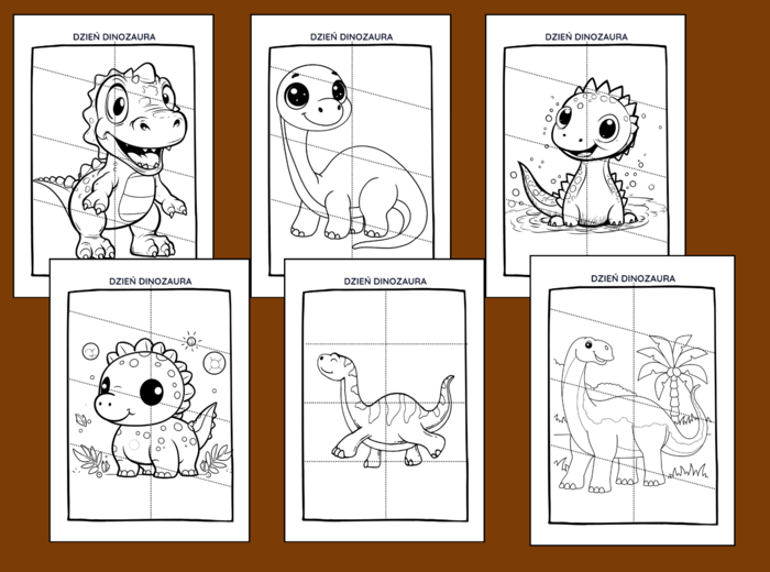 DZIEŃ DINOZAURA – układanki – układanka – puzzle – kolorowanka – kolorowanki – 12 szt. – biblioteka – świetlica – przedszkole