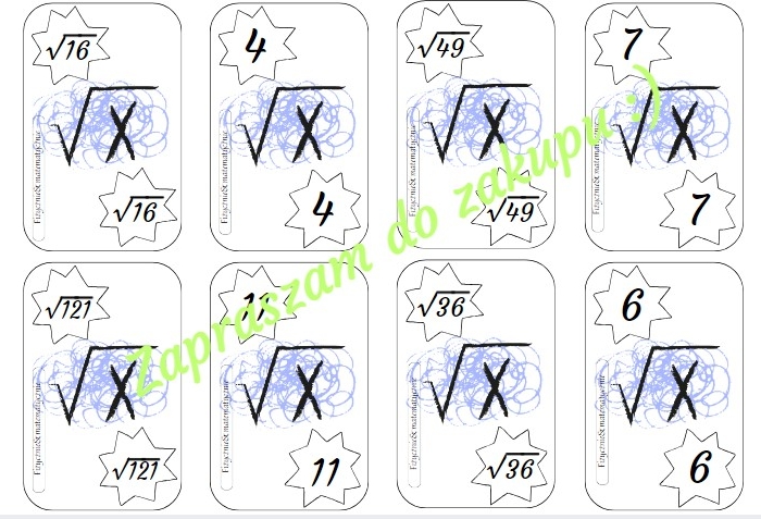 Gra Matematyczny Piotruś - pierwiastki kwadratowe (39 kart).