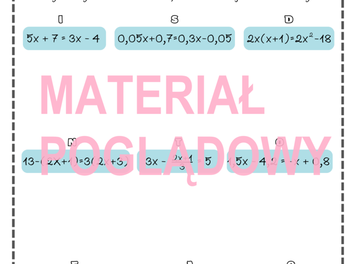 RÓWNANIA - karta pracy kl. 7,8