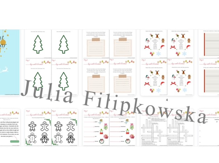 Kalendarz Adwentowy/ Advent Calendar/ English/ Christmas/ Boże Narodzenie/ Christmas vocabulary/ Słownictwo/ SP 4-6/ Klasy 4-6/ Karty pracy/ Zestaw/ Pakiet/ Czytanie/ Pisanie/ Reading/ Writing