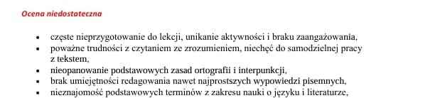 Przykładowe uzasadnienia oceny celującej i niedostatecznej + OFEROWANE PRZEZ NAUCZYCIELA DZIAŁANIA I FORMY POMOCY W TRAKCIE PROCESU NAUCZANIA/ klasy 4-8/ język polski
