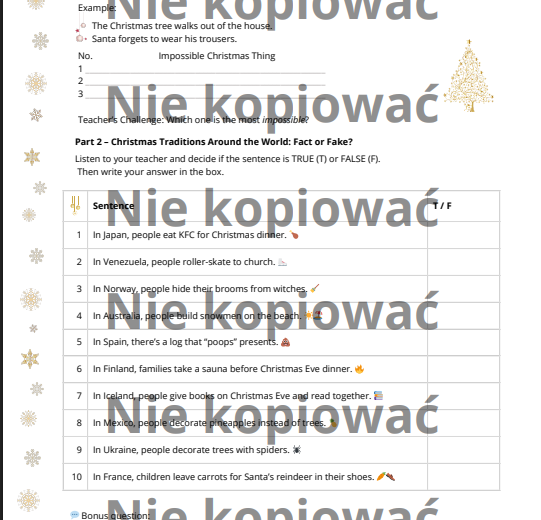 Karta pracy Christmas Around the World A2+/B1