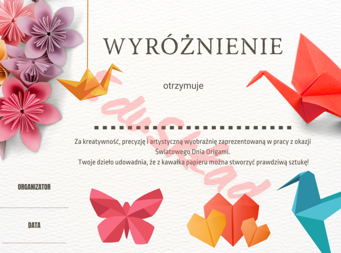 🎎 Dyplomy z okazji Dnia Origami – gotowe do druku!