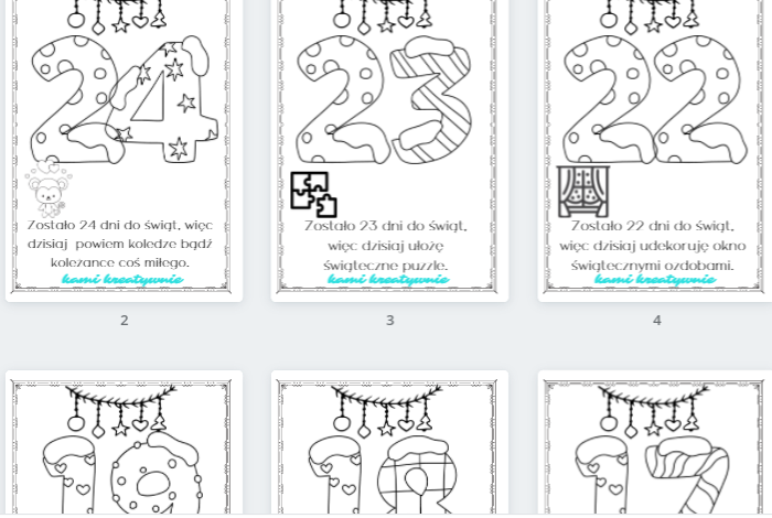 Kalendarz adwentowy- kolorowanka z zadaniami