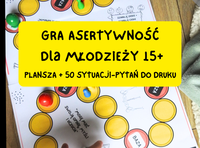 Gra planszowa „Asertywność dla młodzieży 15+. Plansza + 50 pytań” – pomoc edukacyjna do druku