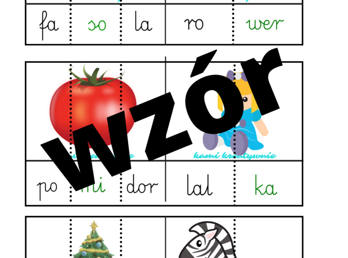 Sylaby - kartoniki kolorowe i czarno- białe