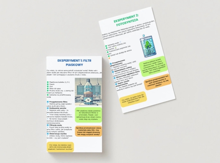 Eksperymenty przyrodnicze. Fotosynteza. Woda w filtrze z piasku