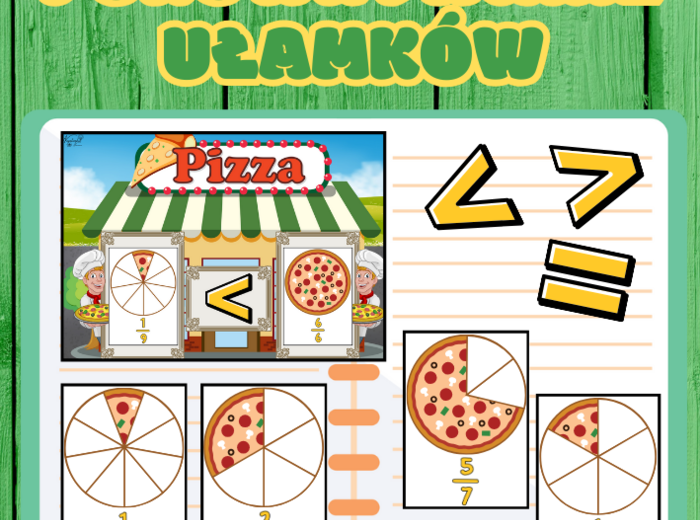 Karty edukacyjne do nauki ułamków – porównaj ułamki