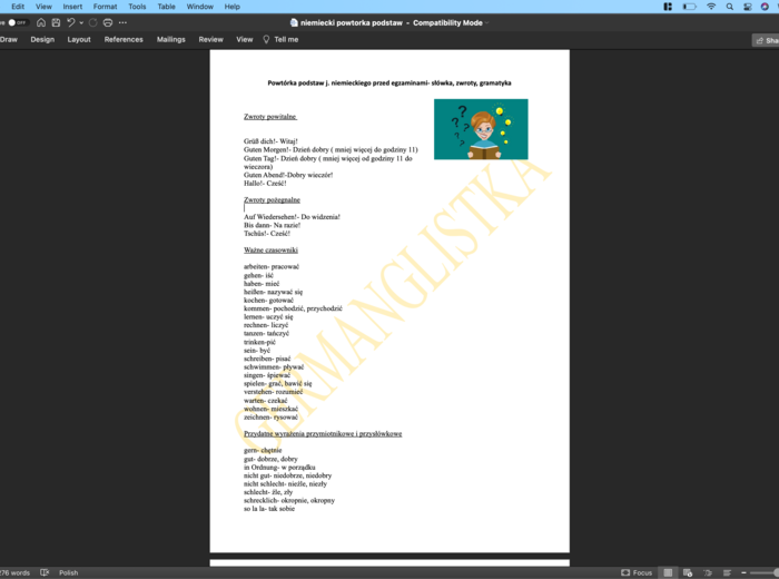 Powtórka z podstaw niemieckiego przed egzaminami i nie tylko- ponad 90 stron za 7 zł!