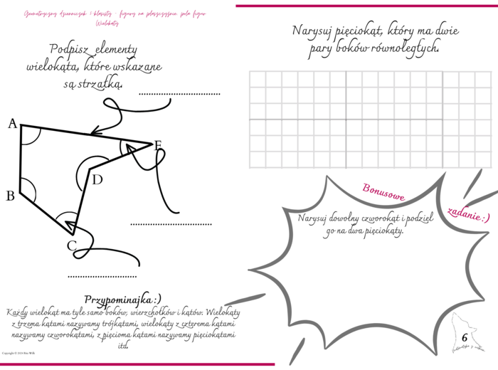 Geometryczny dzienniczek 5-klasisty -figury na płaszczyźnie, pola figur