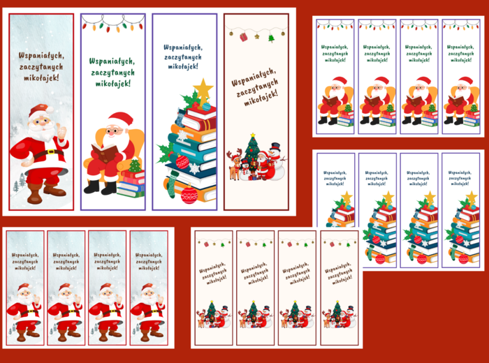 MIKOŁAJKI - Boże Narodzenie – zakładki do książek – zakładka – biblioteka - świetlica - wersja 2