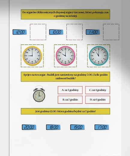 Obliczenia zegarowe. Karta pracy. Sprawdzian
