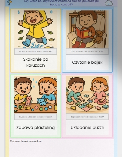 Karty obrazkowe "Co robić, gdy pada deszcz?"