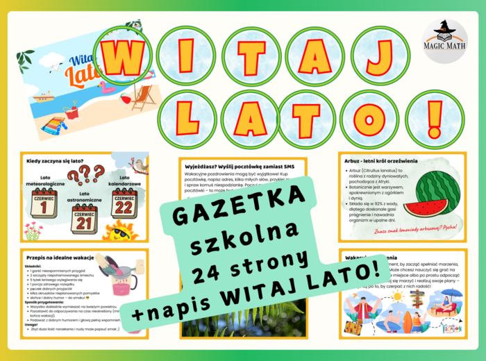 WITAJ LATO - GAZETKA ŚCIENNA 24 strony + GIRLANDA z kół