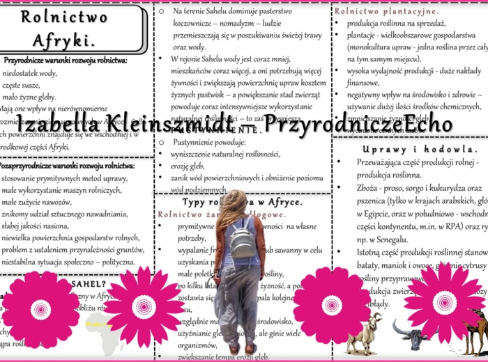 Sketchnotka/książeczka/notatka/wklejka/ściąga dla ucznia i przypomnienie dla nauczyciela/edukacja domowa. Temat „Rolnictwo Afryki”. Materiał w pdf. Geografia 8, dział „Afryka”. Nowość 2024/2025.