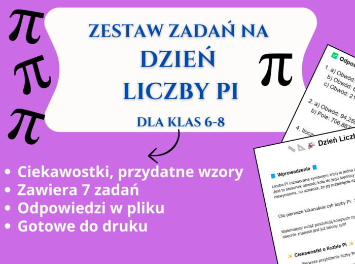 Matematyczne wyzwania na Dzień Liczby Pi 🔢🎉 – Karta pracy dla klas 6-8