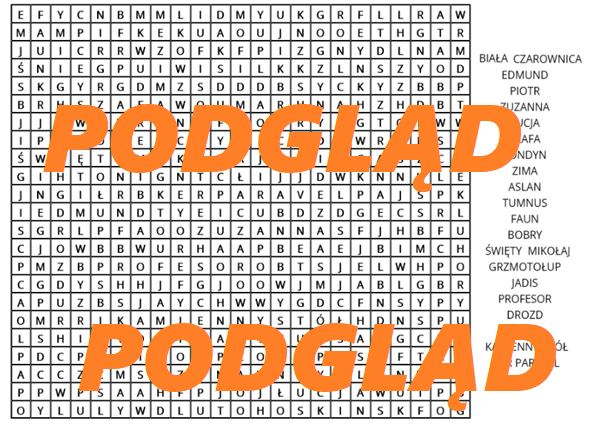 Opowieści z Narnii - wykreślanka + klucz odpowiedzi