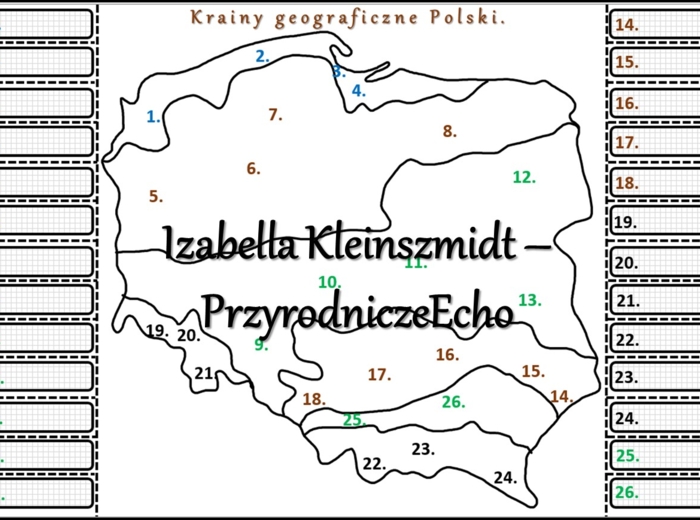 Notatka okienkowa/stacja zadaniowe/notatka interaktywna/notatka graficzna/karta pracy/sketchnotka „Krainy geograficzne na mapie Polski”, „Ukształtowanie powierzchni Polski” w pdf do SP. Geografia 7, dział „Środowisko przyrodnicze Polski”. Materiał wykona