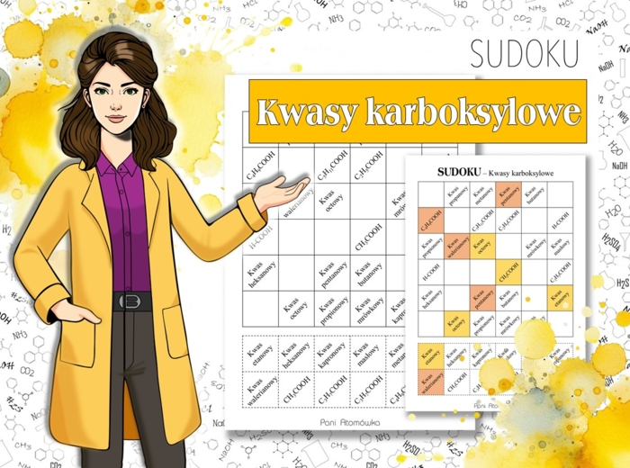 Chemia Klasa 8. Wzory i nazewnictwo kwasów karboksylowych. Sudoku.
