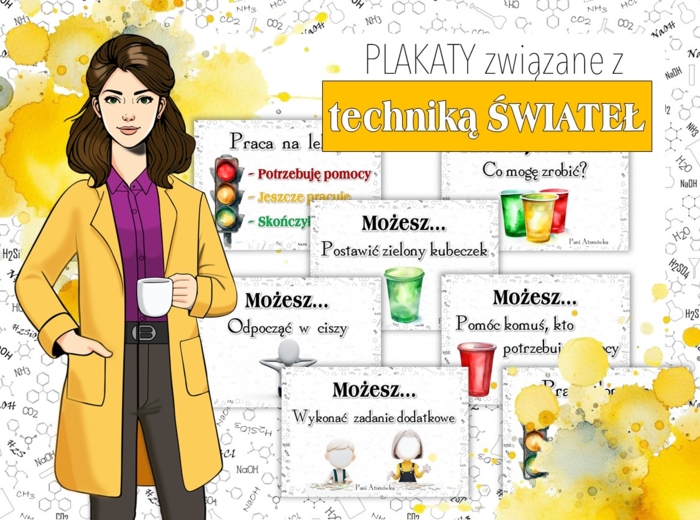 Plakat. Szkolna gazetka ścienna. Plakaty związane z techniką świateł drogowych do sali chemicznej i nie tylko. Światła. OK.