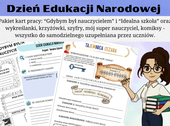 Zajęcia z wychowawcą. Dzień Edukacji Narodowej - graficzne karty zadań.
