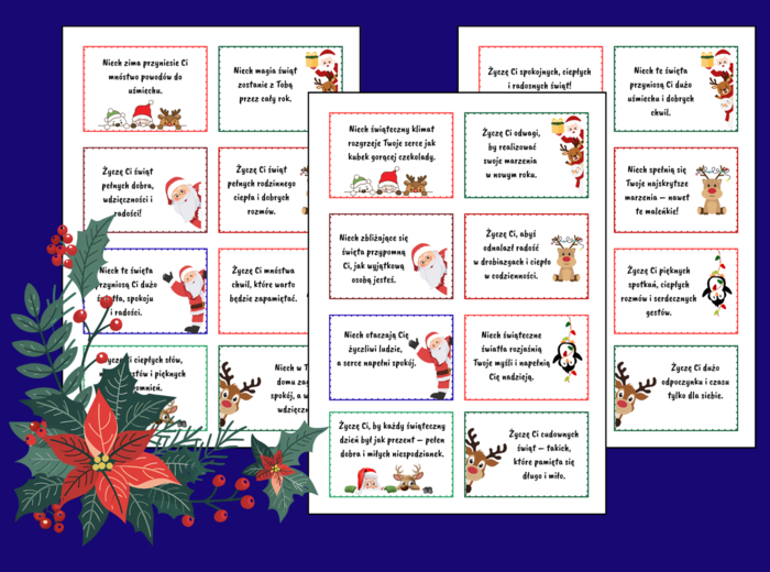 🎄✨❄️Świąteczna Skrzynka Dobrych Myśli – gotowe karteczki z życzeniami - 🎅Boże Narodzenie - biblioteka- zajęcia z wychowawcą - świetlica - 72 szt.