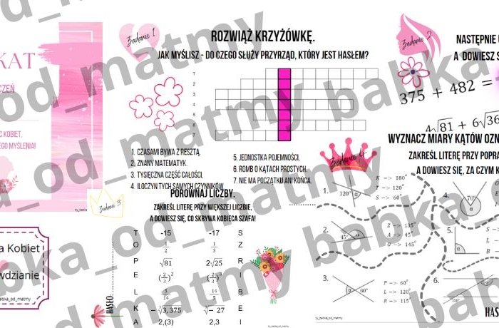 Dzień kobiet - zadania matematyczne dla kl. 7 - 8