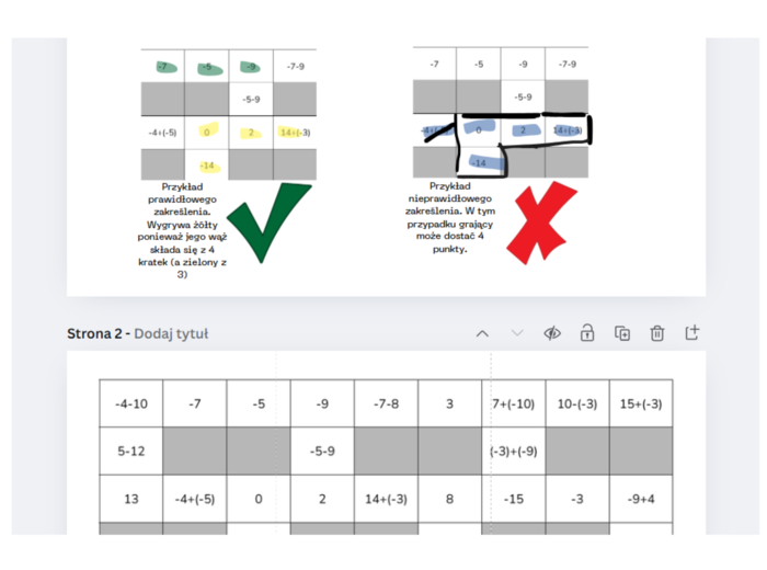 Gra dydaktyczna "Wąż" - dodawanie i odejmowanie liczb całkowitych