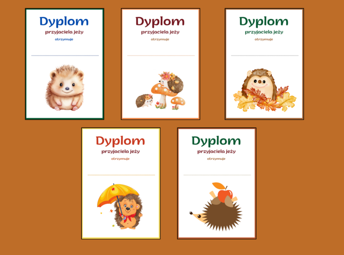 DZIEŃ JEŻA – dyplomy – 11 wersji – biblioteka – świetlica