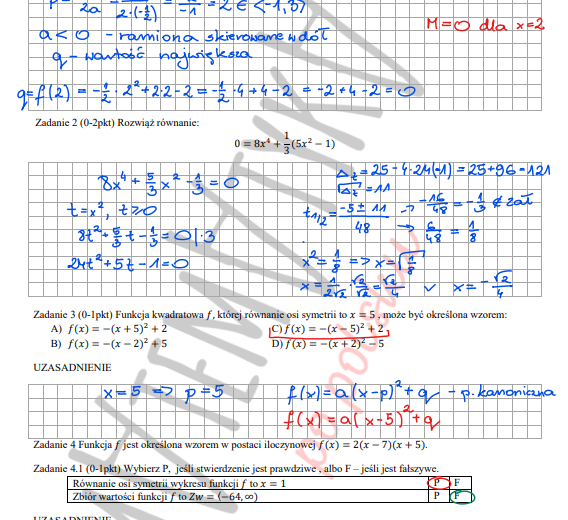 KARTA PRACY-FUNKCJA KWADRATOWA-POZIOM PODSTAWOWY