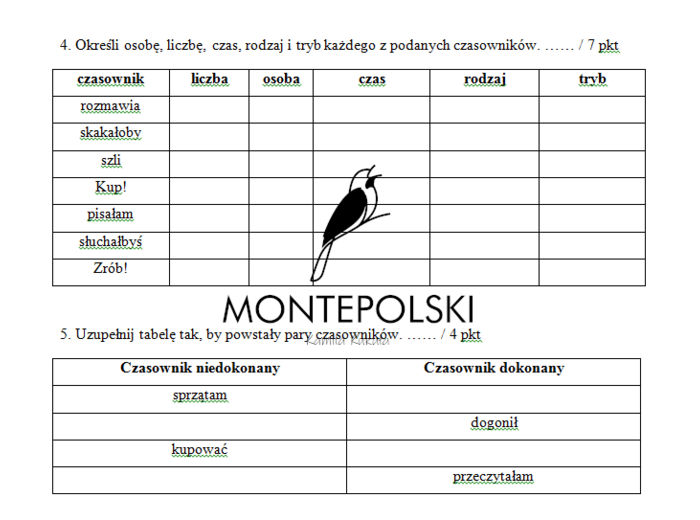 Czasownik test - klasa 5