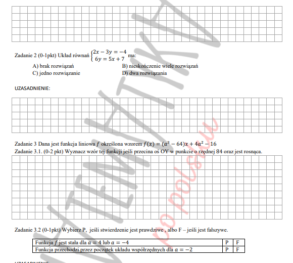 Karta pracy - funkcja liniowa - poziom podstawowy