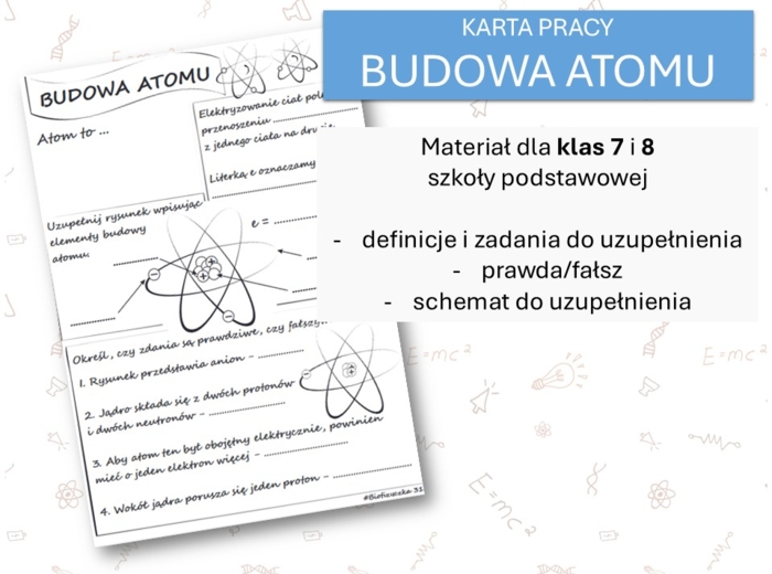 Fizyka 7 i 8. Karta pracy. BUDOWA ATOMU. Elektrostatyka.