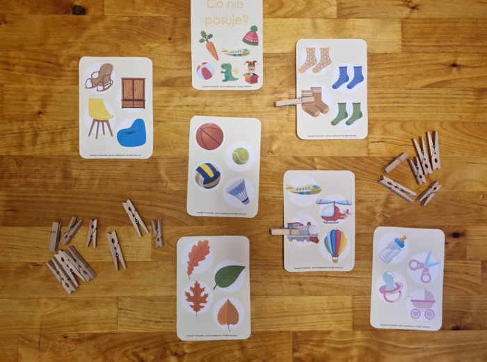 Klamerkowe pomoce - Co nie pasuje? Karty obrazkowe