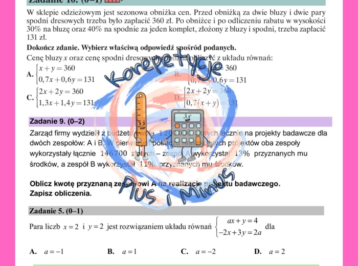 Zadania maturalne - układy równań