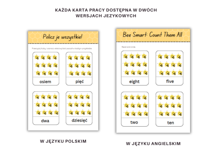 Dzień Pszczoły – Karty Pracy i Zabawy Edukacyjne dla Przedszkolaka | Wersja Polska i Angielska | Bee Day Worksheets and Activities for Preschoolerss –