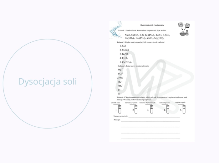Dysocjacja soli - karta pracy