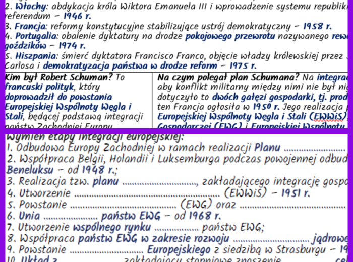 Integracja Europy Zachodniej – geneza Unii Europejskiej – notatki i karta pracy