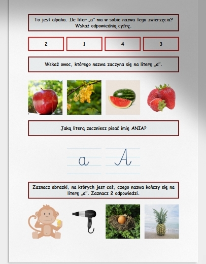 "A" i "a". Karta pracy. Sprawdzian
