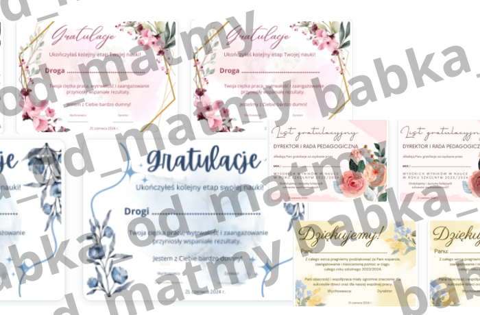 Gratulacje do książek, listy gratulacyjne i podziękowania dla rodziców - ZAKOŃCZENIE ROKU SZKOLNEGO