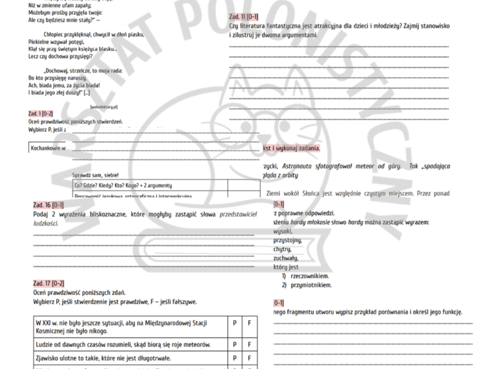 Egzamin ósmoklasisty – przykładowy arkusz nr 4 / Świtezianka / Balladyna / kosmos