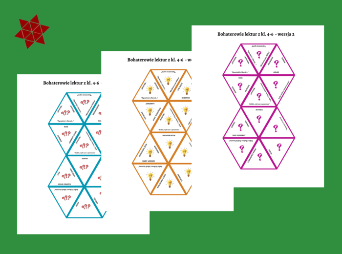 BOHATEROWIE LEKTUR z kl. 4-6 - trimino 12 elementów