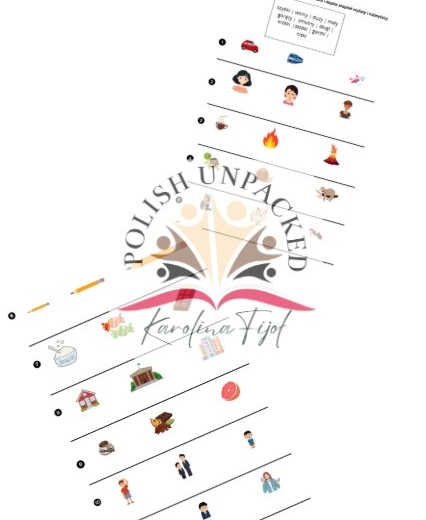 Karta pracy stopniowanie przymiotników, poziom A1, język polski jako obcy, gramatyka