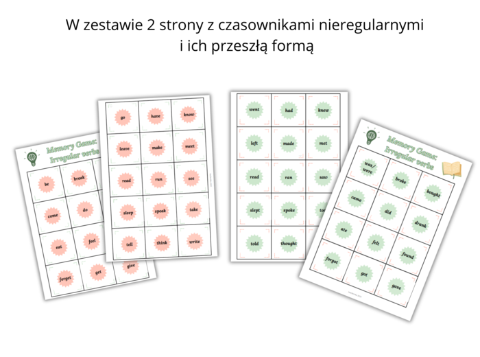 Memory Game Gra Memory Czasowniki Nieregularne Irregular Verbs Past Simple Język angielski