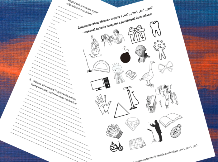 Ortografia – wyrazy z „on", "om", "en", "em"– karta pracy