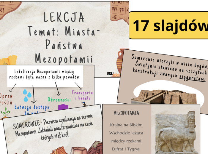 Prezentacja multimedialna "Miasta-państwa Mezopotamii", zgodna z podstawą programową, możliwość edycji