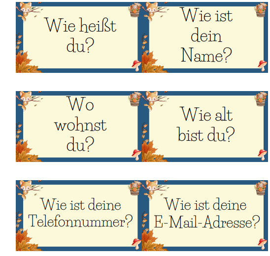 Podstawowe pytania - język niemiecki - szkoła podstawowa, szkoła średnia, rozgrzewka, utrwalenie