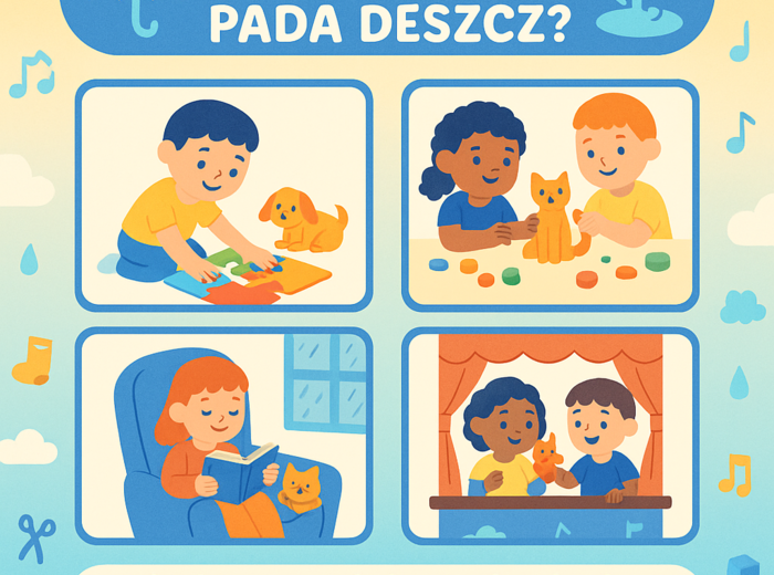 Karta obrazkowa „Co robić, gdy pada deszcz?”